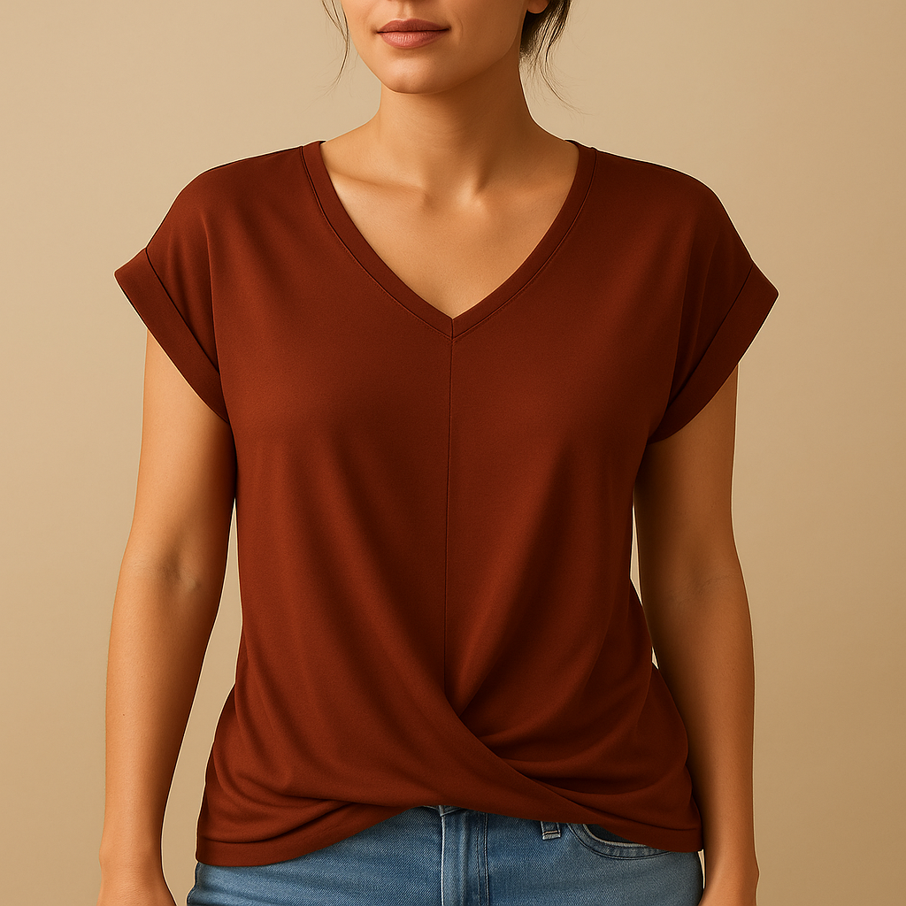 Women’s lightweight V-neck blouse with a tailored fit and airy design, ideal for work, casual outfits, and layered looks.