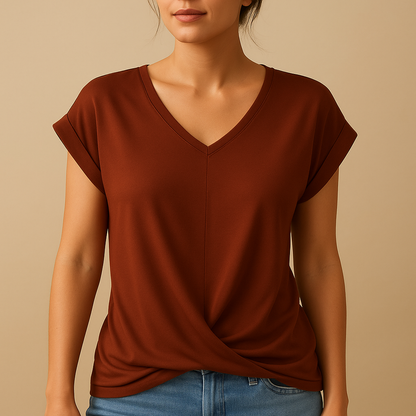 Women’s lightweight V-neck blouse with a tailored fit and airy design, ideal for work, casual outfits, and layered looks.