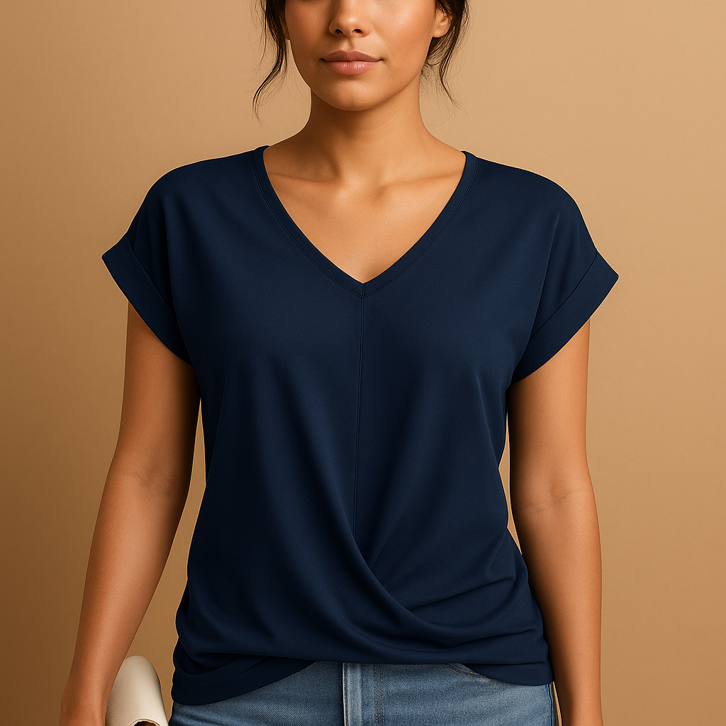 Women’s lightweight V-neck blouse with a tailored fit and airy design, ideal for work, casual outfits, and layered looks.