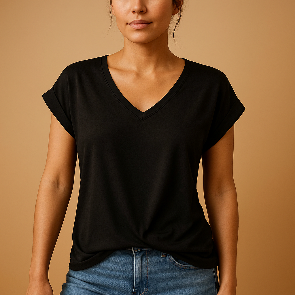 Women’s lightweight V-neck blouse with a tailored fit and airy design, ideal for work, casual outfits, and layered looks.