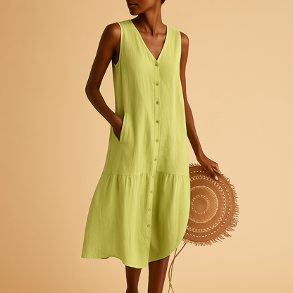 Women’s V-neck summer dress with airy fit and lightweight design, perfect for beach days, vacations, and warm weather outings.