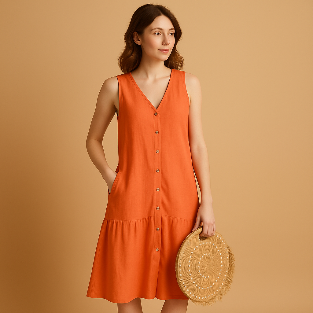 Women’s V-neck summer dress with airy fit and lightweight design, perfect for beach days, vacations, and warm weather outings.