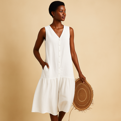Women’s V-neck summer dress with airy fit and lightweight design, perfect for beach days, vacations, and warm weather outings.