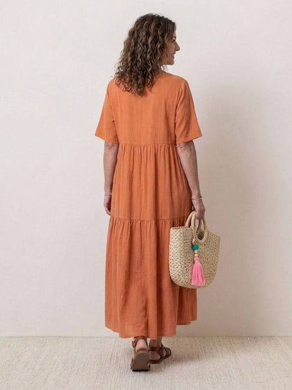 Women's V-Neck Maxi Dress Short Sleeves