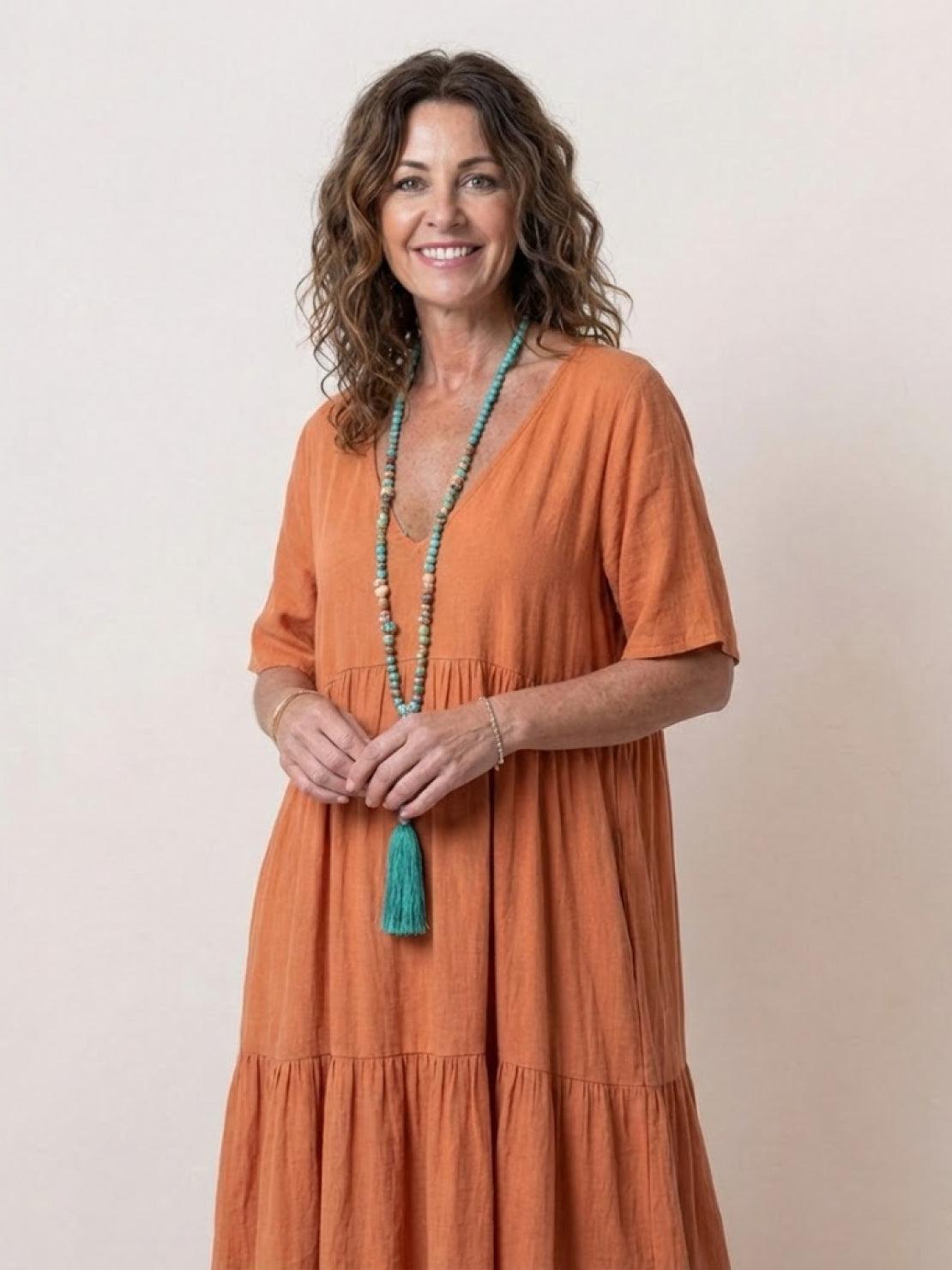Flowy V-Neck Maxi Dress for Women with Short Sleeves