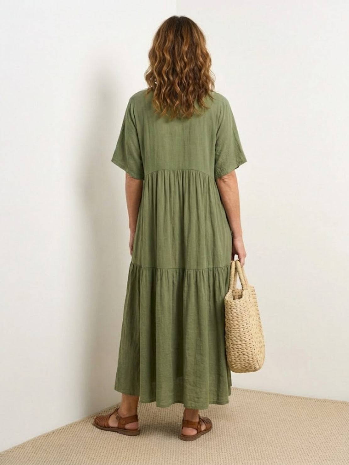 Flowy V-Neck Maxi Dress for Women with Short Sleeves