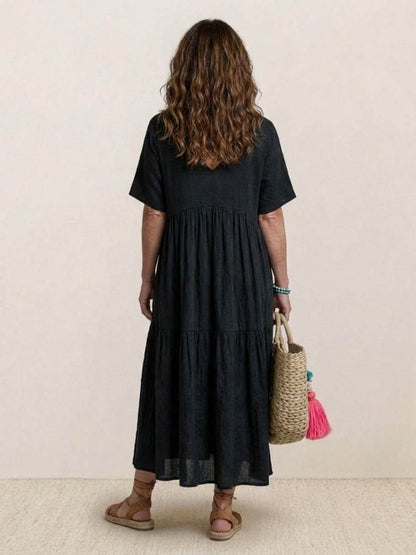 Women's V-Neck Maxi Dress Short Sleeves