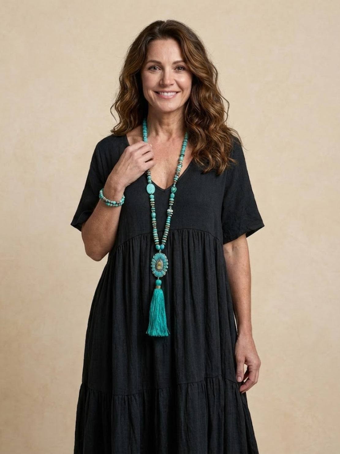 Flowy V-Neck Maxi Dress for Women with Short Sleeves