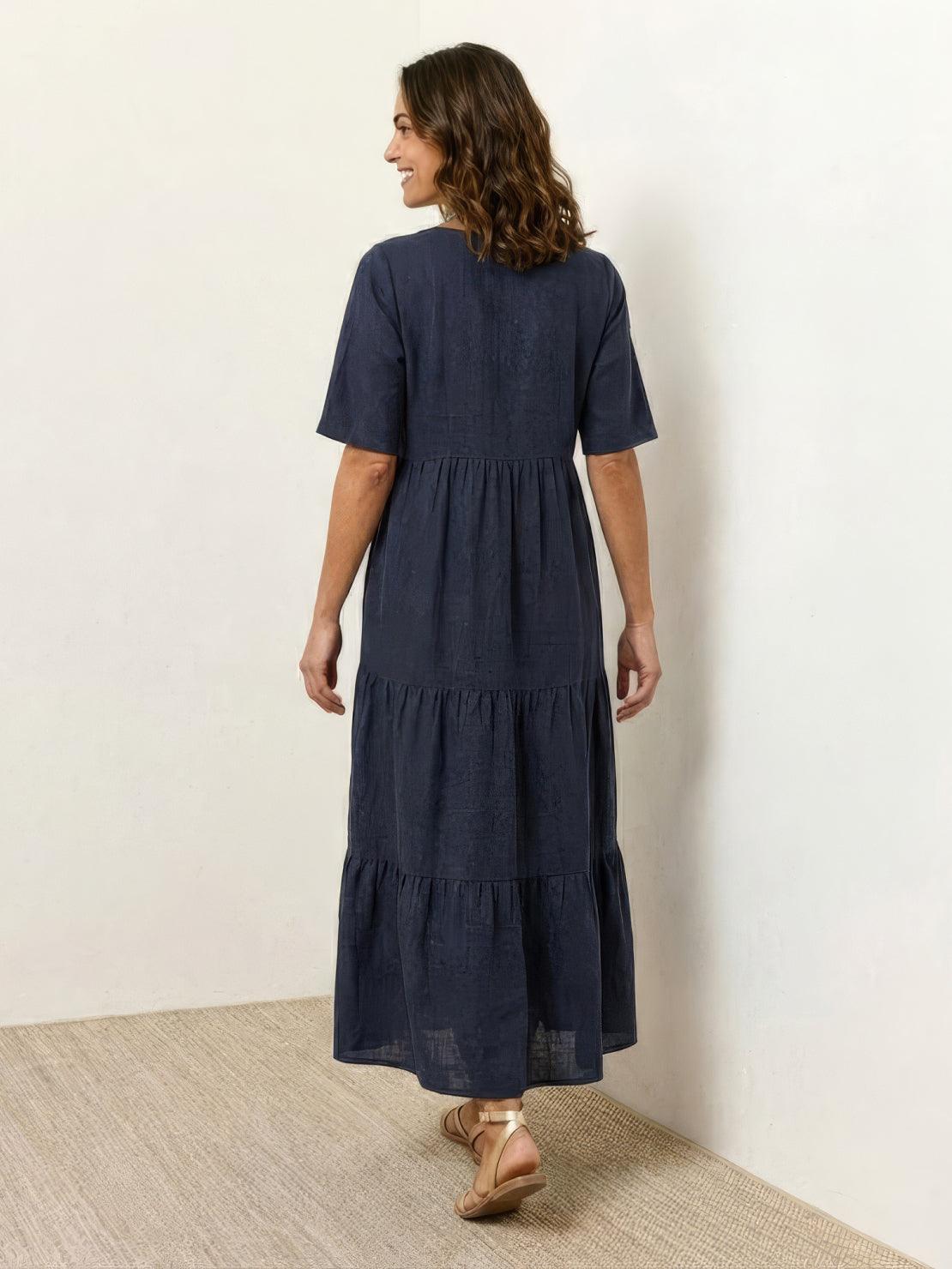 Women's V-Neck Maxi Dress Short Sleeves