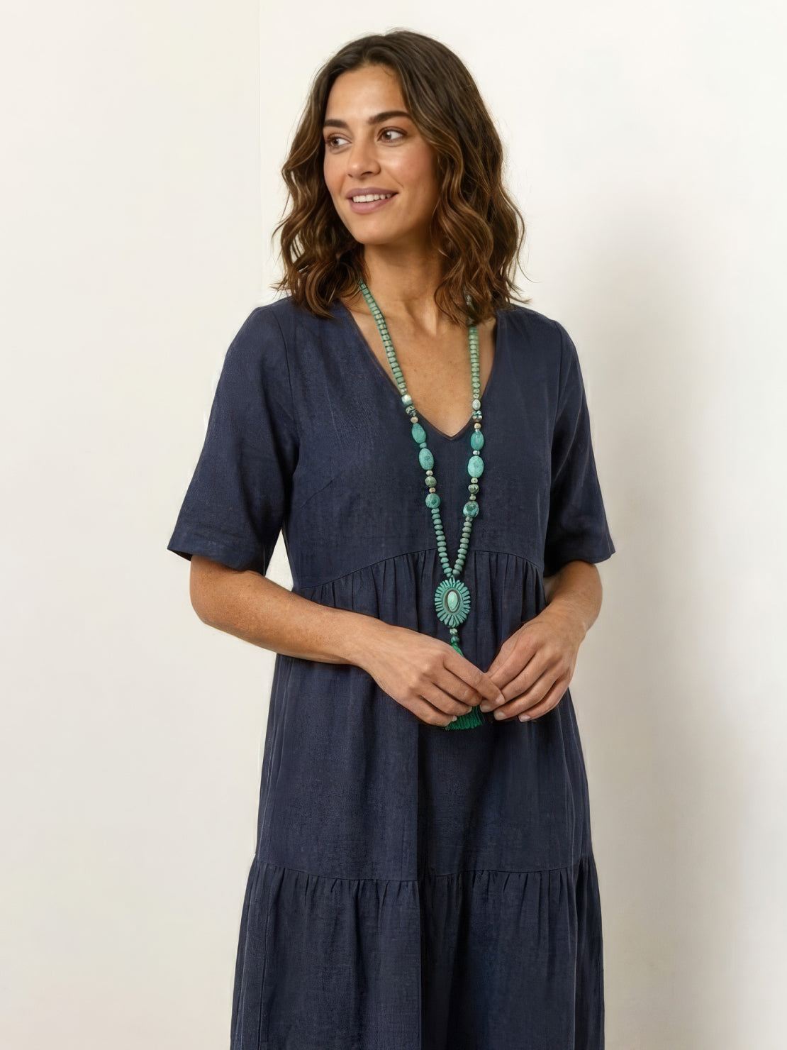 Women's V-Neck Maxi Dress Short Sleeves