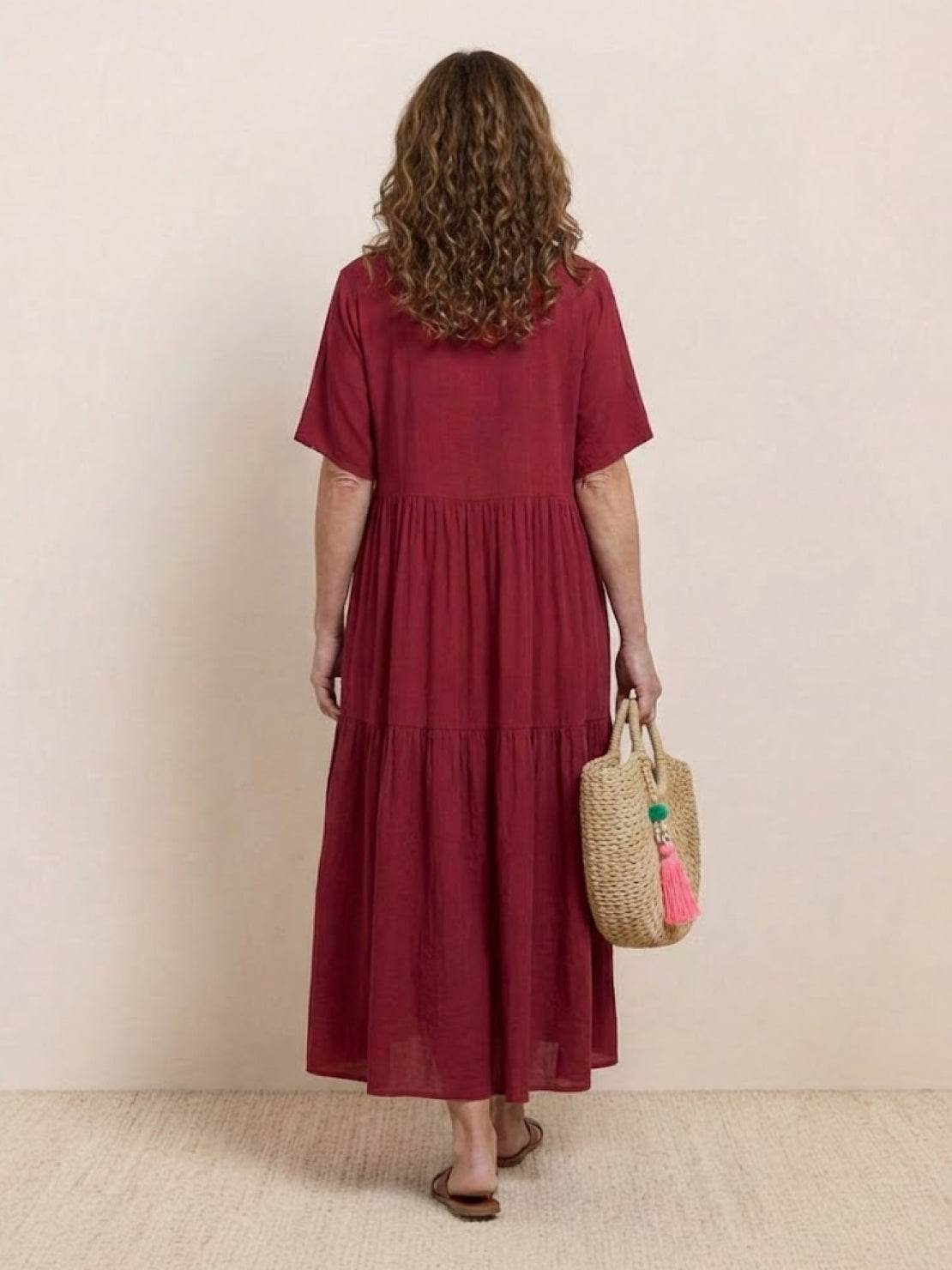 Flowy V-Neck Maxi Dress for Women with Short Sleeves