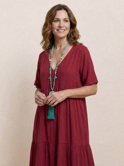 Women's V-Neck Maxi Dress Short Sleeves