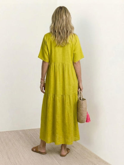 Women's V-Neck Maxi Dress Short Sleeves
