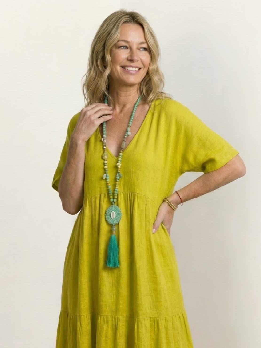 Women's V-Neck Maxi Dress Short Sleeves