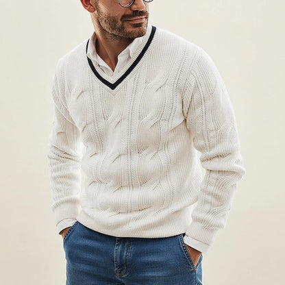 Men's V-Neck Cable Knit Sweater