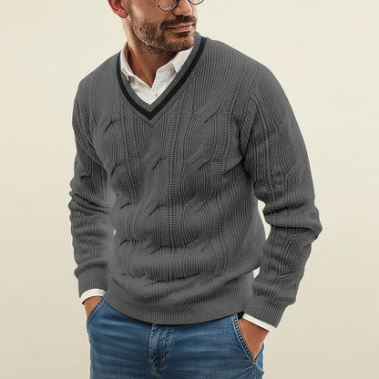 Men's V-Neck Cable Knit Sweater