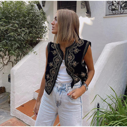 Women's Embroidered Vest Sleeveless Open Front Summer