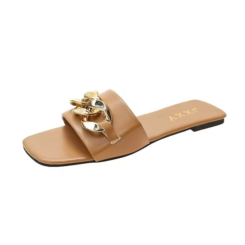 Image of Vanessa | Women's Open Toe Chain Detail Slides