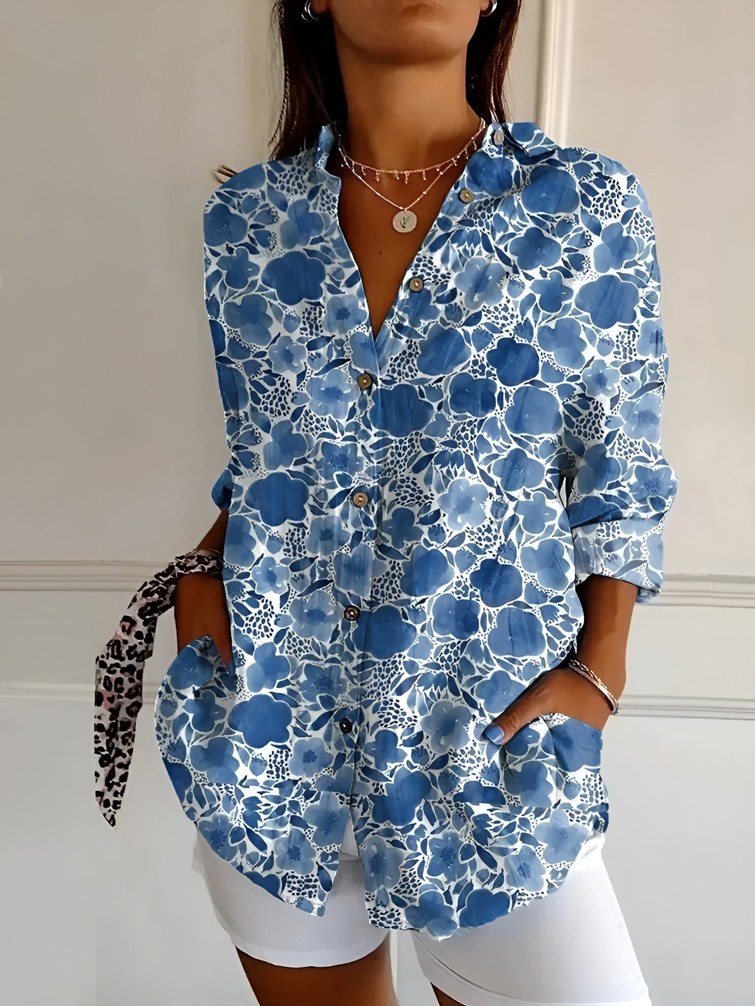 Women's Relaxed Fit Button Front Blouse - VibreMode