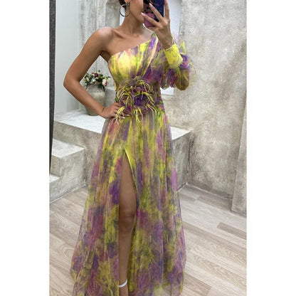 Elegant Women's Maxi Dress Sheer Floral Print