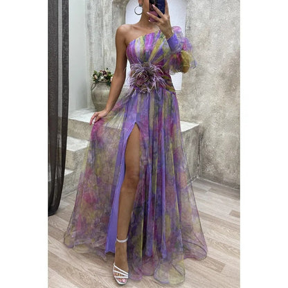 Elegant Women's Maxi Dress Sheer Floral Print