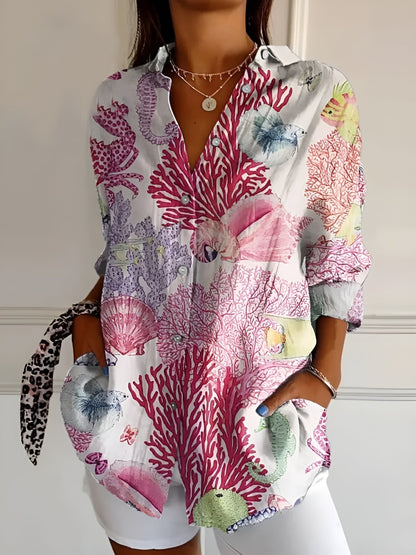 Women's Split Neck Blouse Abstract Print