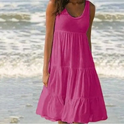 Women's Sleeveless Scoop Neck Dress with Side Pockets
