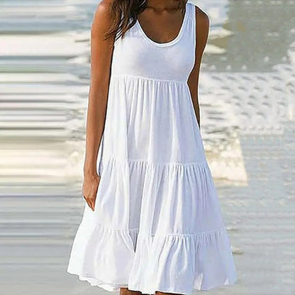 Women's Sleeveless Scoop Neck Dress with Side Pockets