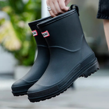 Women's Waterproof Mid Calf Rain Boots Non Slip Sole Black