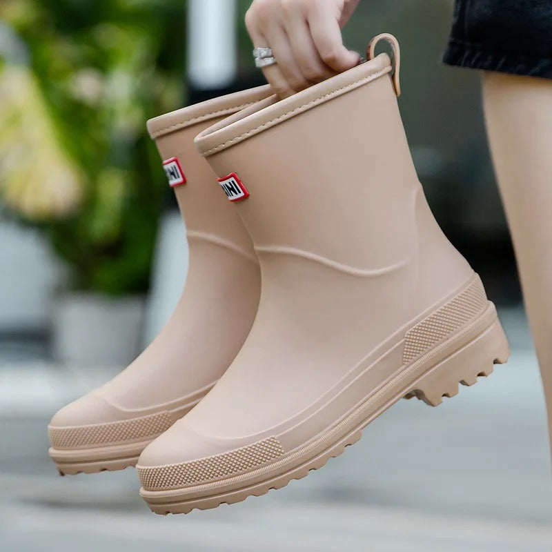Women's Waterproof Mid Calf Rain Boots Non Slip Sole Black