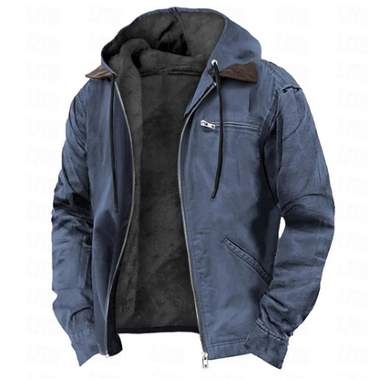 Men's Hooded Winter Jacket Zip Front Cotton Inner Lining Chest Pocket