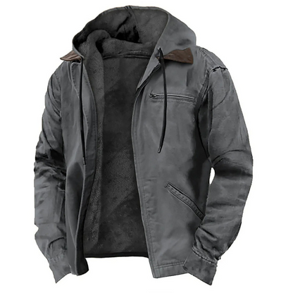 Men's Hooded Winter Jacket Zip Front Cotton Inner Lining Chest Pocket