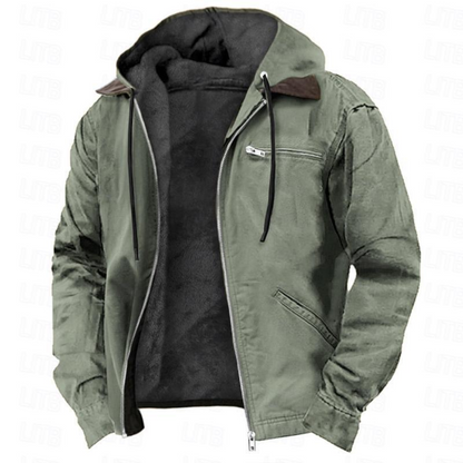 Men's Hooded Winter Jacket Zip Front Cotton Inner Lining Chest Pocket