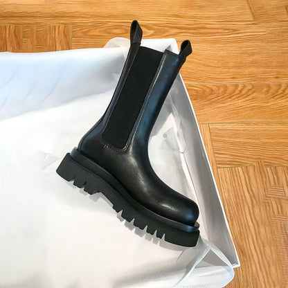 Women's Mid Calf Boots Elastic Side Panels