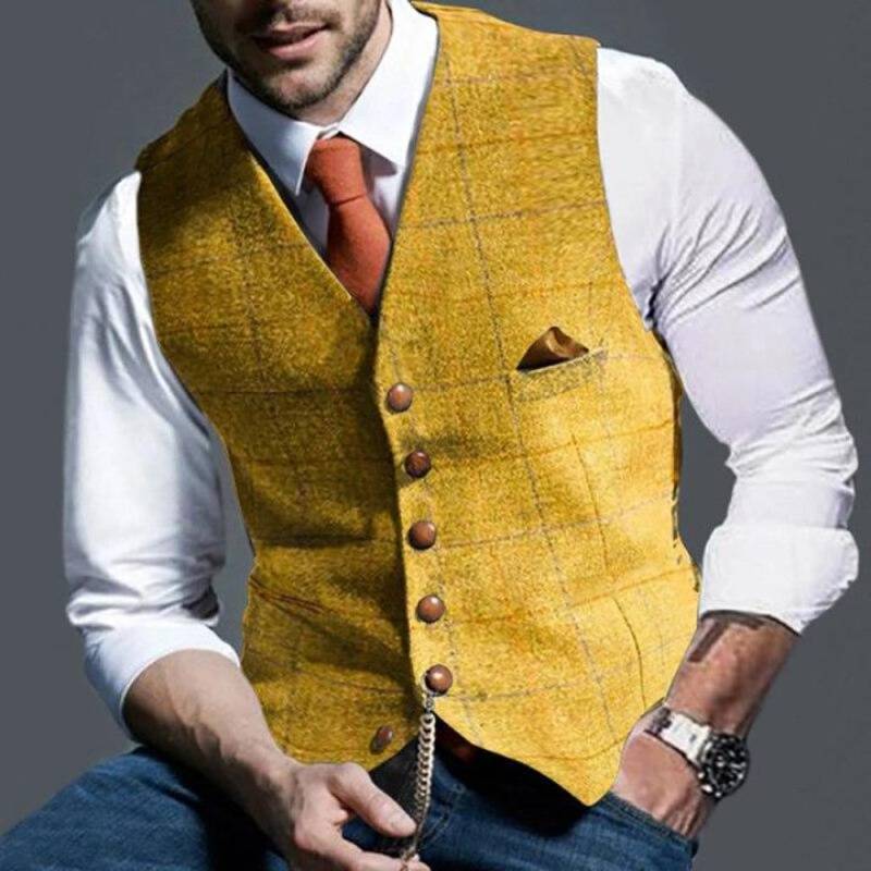 Men's Checked Waistcoat Elegant Wool