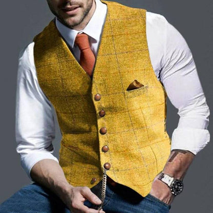 Men's Checked Waistcoat Elegant Wool
