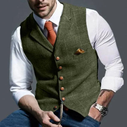 Men's Checked Waistcoat Elegant Wool Blend