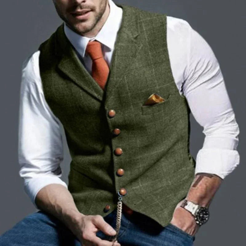Men's Checked Waistcoat Elegant Wool