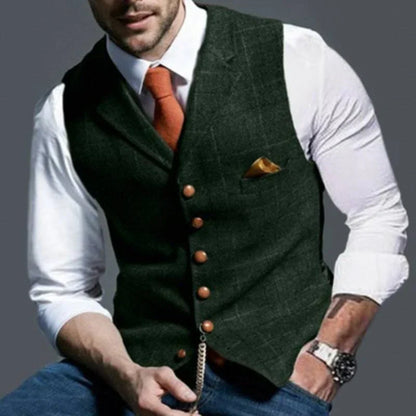 Men's Checked Waistcoat Elegant Wool