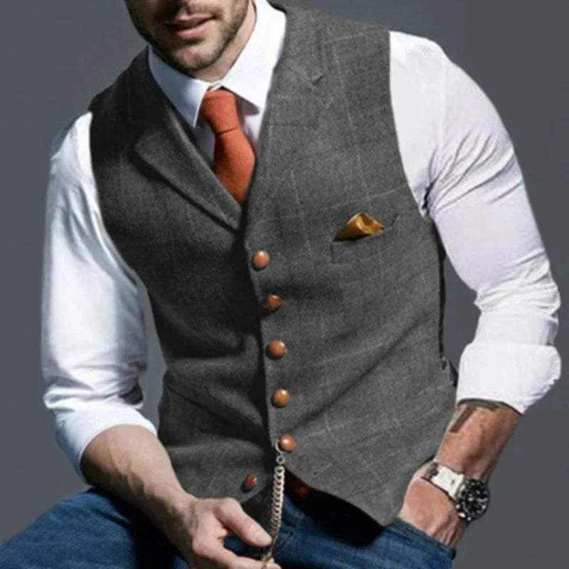 Men's Checked Waistcoat Elegant Wool Blend