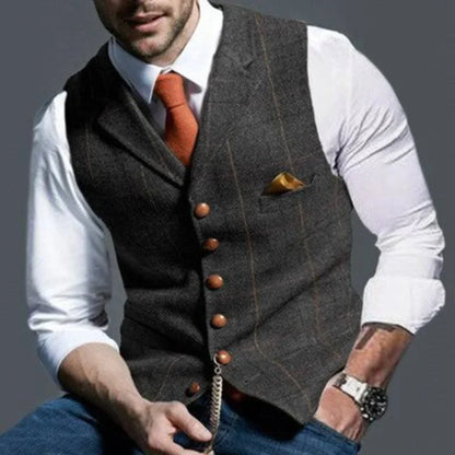 Men's Checked Waistcoat Elegant Wool