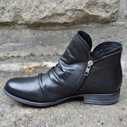 Women's Ankle Boots Low Heel Ruched Detailing Black - VibreMode