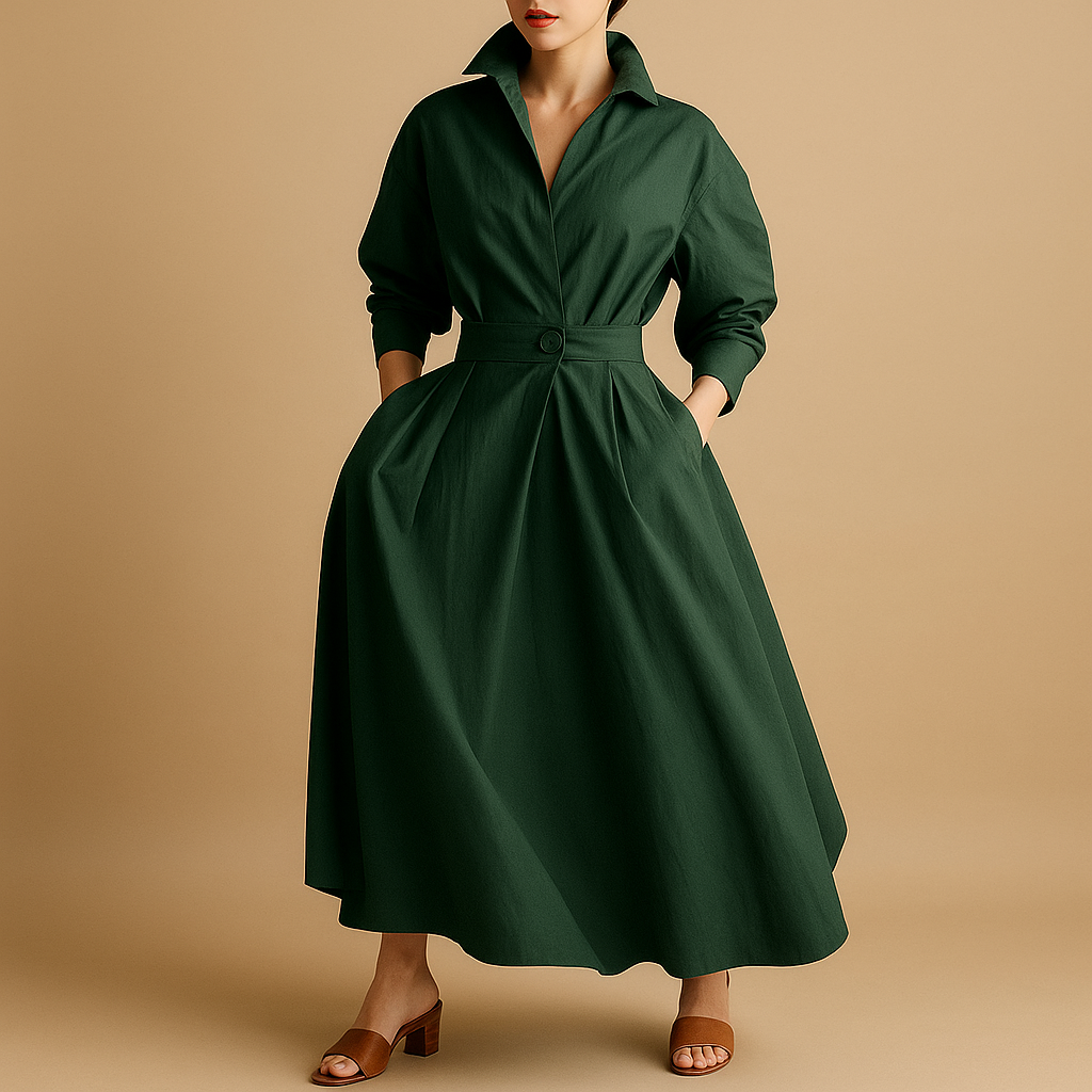 Women’s vintage A-line dress with defined waist and classic silhouette, perfect for weddings, dinner parties and elegant casual occasions.