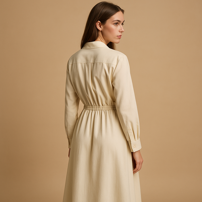 Women’s vintage A-line dress with defined waist and classic silhouette, perfect for weddings, dinner parties and elegant casual occasions.