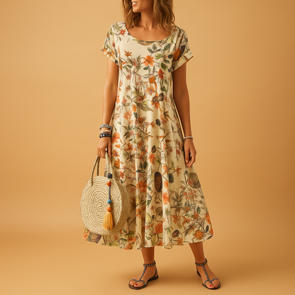 Classic Floral Womens Summer Dress Boat Neck - VibreMode