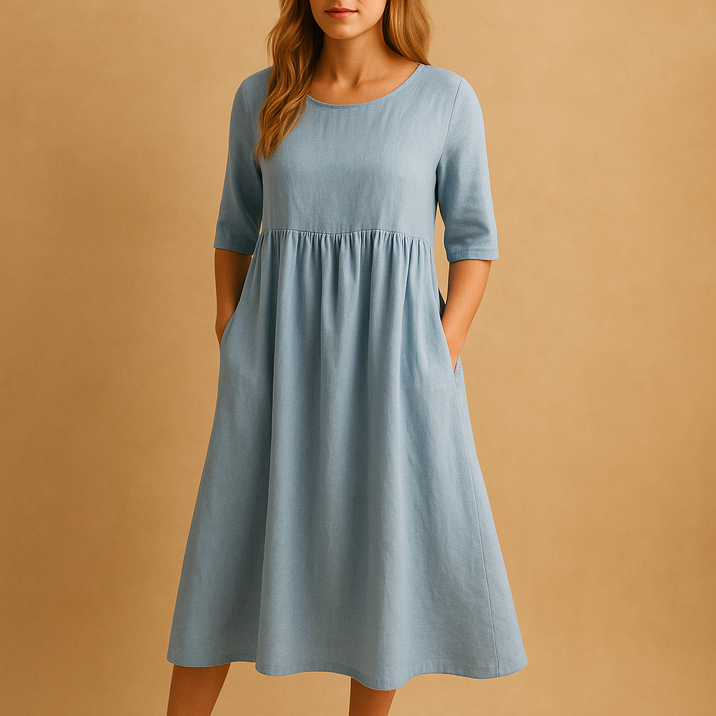 Vintage inspired midi dress for women with a flattering retro silhouette, ideal for garden parties, city outings, and special occasions.
