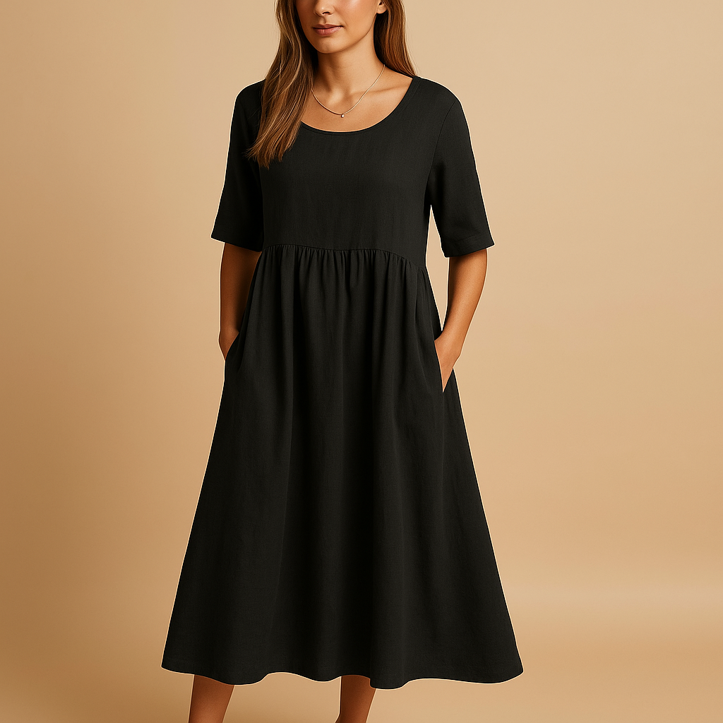 Vintage inspired midi dress for women with a flattering retro silhouette, ideal for garden parties, city outings, and special occasions.