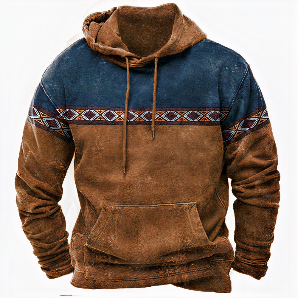 Men's Ethnic Pattern Hoodie Cotton Casual Wear - VibreMode