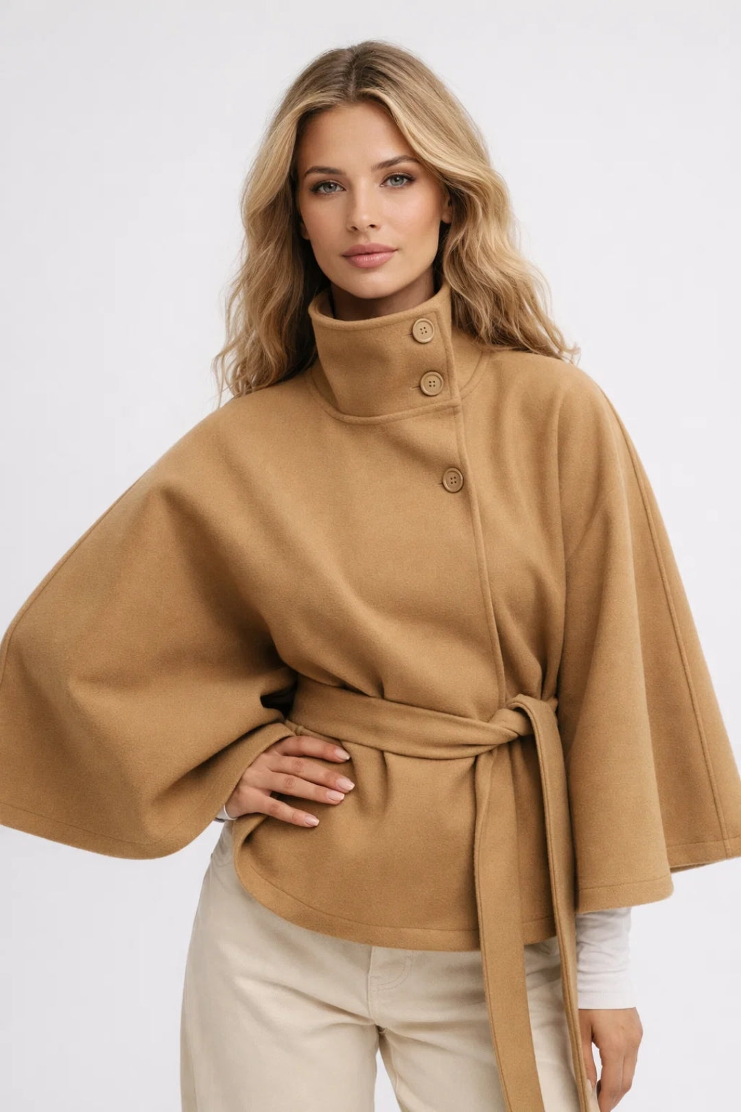 Women's Belted Cape Coat - VibreMode