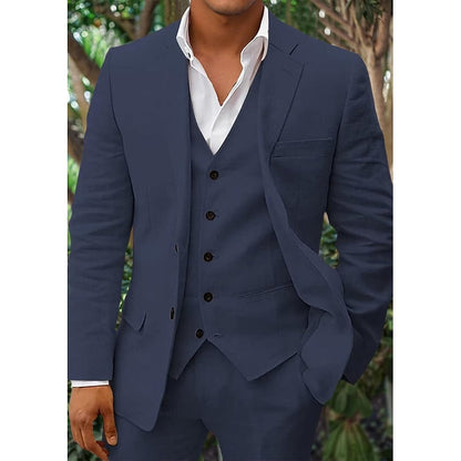 Men's Linen Blazer Set Trousers Waistcoat